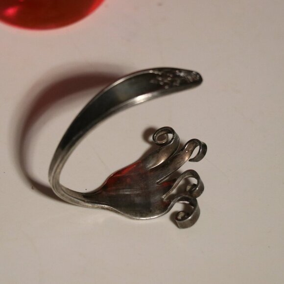 Sterling Silver Plated Bent Fork Cuff Bracelet – Upcycled Vintage Jewelry - Picture 8 of 10